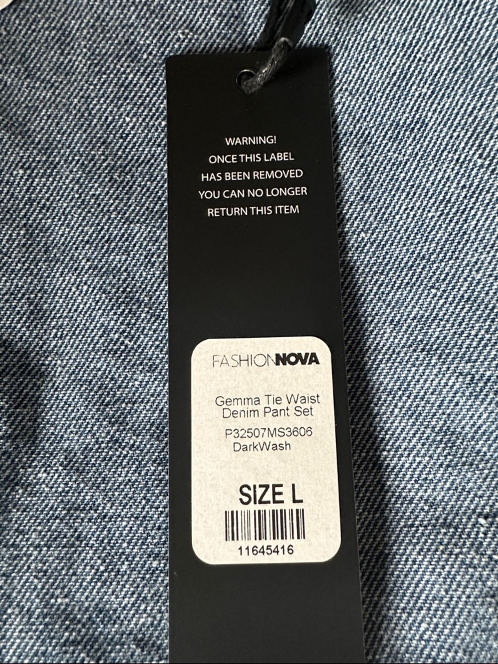 Gemma Tie Waist Denim Pant Set - Dark Wash - Picture 4 of 4
